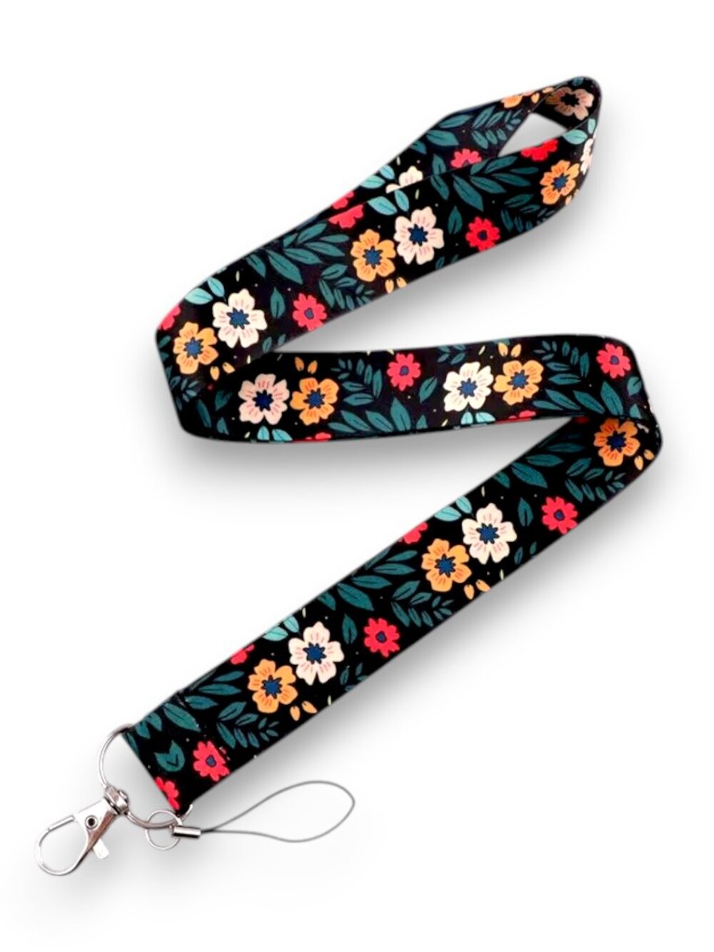 Floral Lanyard + Retractable Reel Cute Keychain Holder for ID Badges & Phones